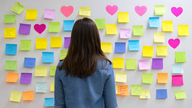 A Woman Looking at Sticky Notes
